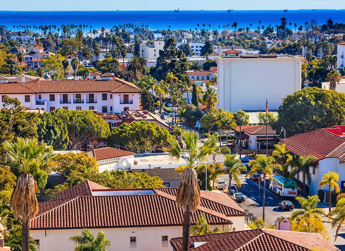 Insurance by Industry - Overview of Busy Main Street in Santa Barbara on a Clear Sky Sunny Day